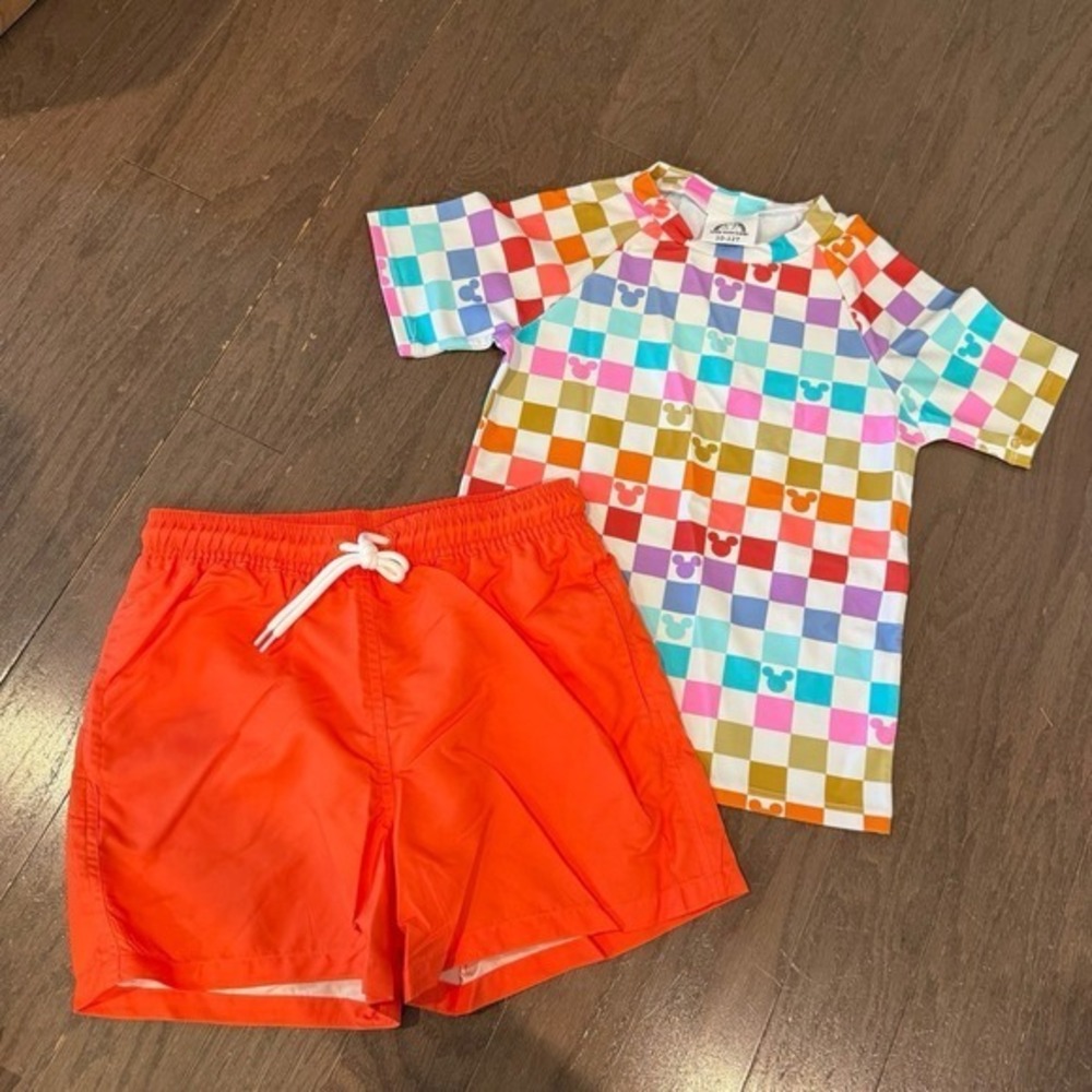 Disney Mickey Swim Set Size 10/12 Made With Magic Rash Guard + Trunks